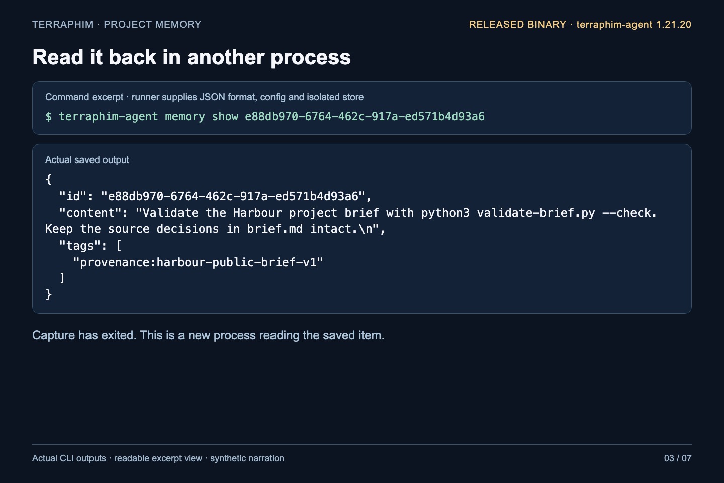 A new process displays the exact saved Harbour instruction and its provenance tag